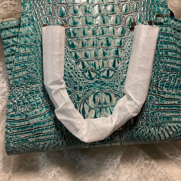 NWT Brahmin Priscilla Satchel Mineral Blue Melbourne Leather - Picture 2 of 7